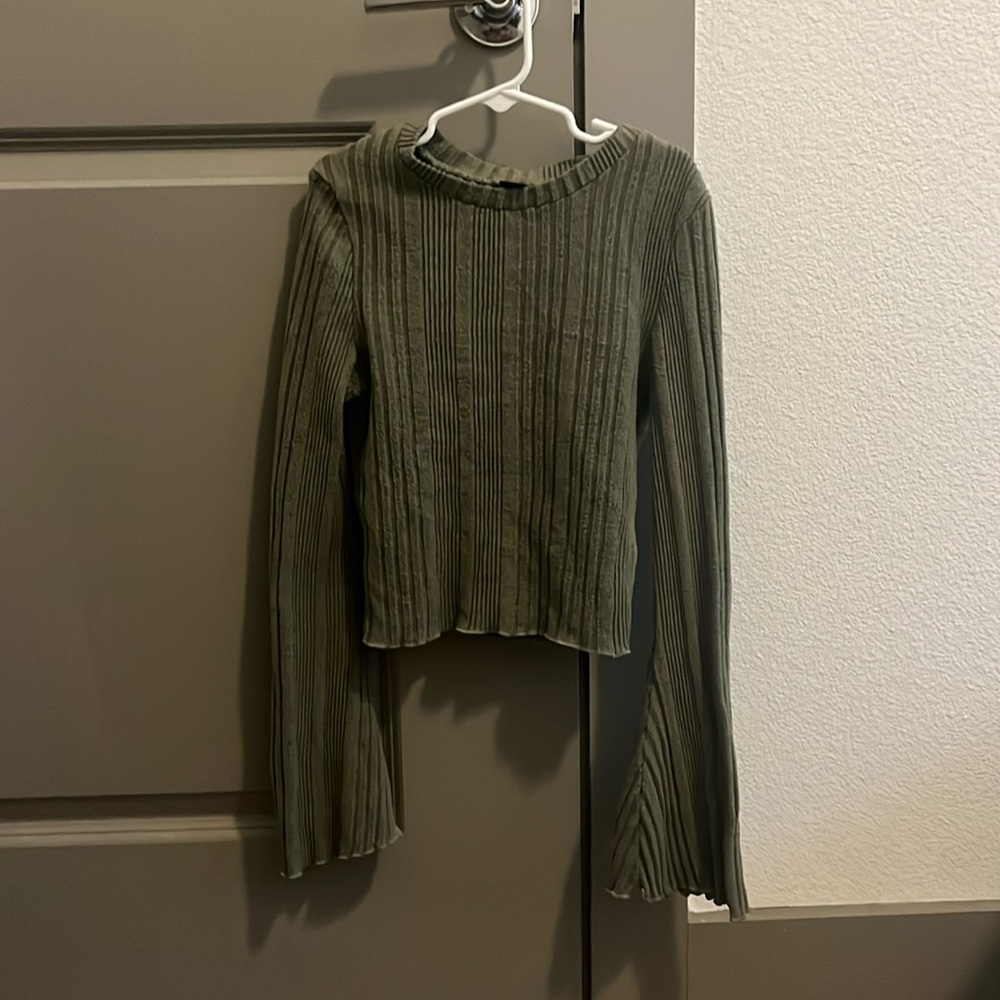 Ribbed Bell-Sleeve Sweater